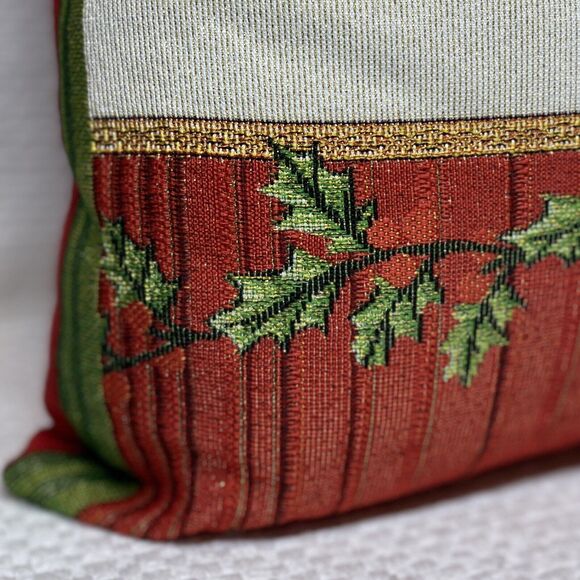 Burlap/Cotton Accent Throw Pillow "Seasons Greetings" Cross Stitch 15" Holiday - Picture 3 of 6